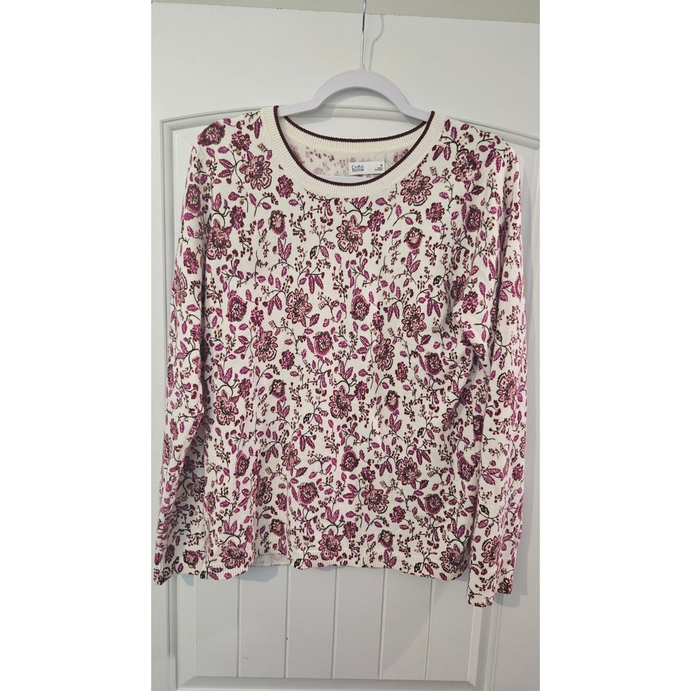 Croft & Barrow Womens Purple Floral Crew Neck Long Sleeve Knit Sweater Size M